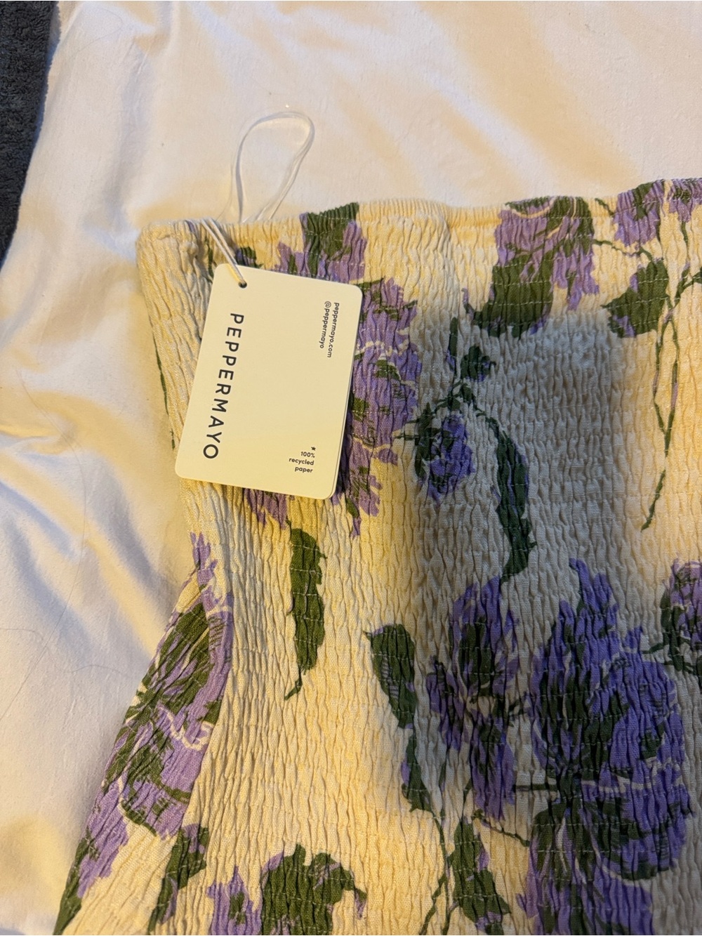 Peppermayo Cream Mini Dress with Purple Floral Print - Picture 2 of 3